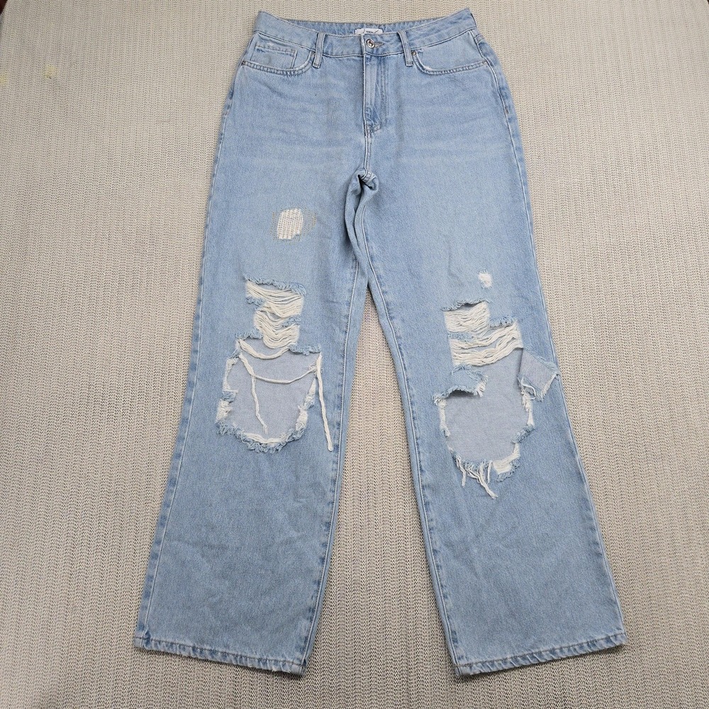 Forever 21 Jeans Womens 28 Ripped Distressed Straight Wide Leg Denim Pants